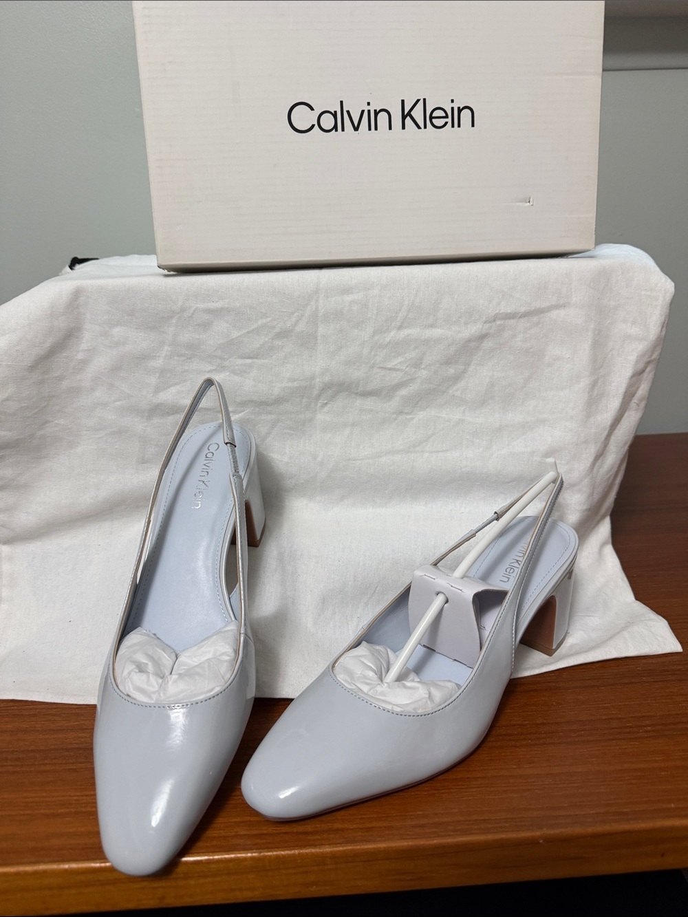 Calvin Klein Women's Light BluePatent Slingback Block Heels